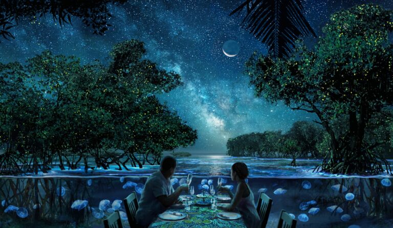 immersive art gallery with restaurant dining mapping