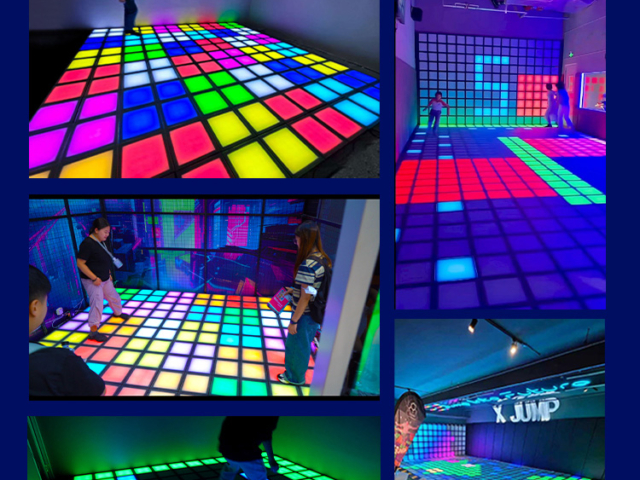 Group challenge using interactive LED floor tile system