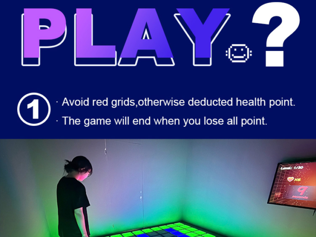 Company staff playing LED grid floor teamwork challenge