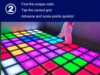 Interactive LED floor tiles glowing during multiplayer challenge