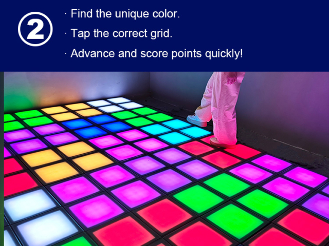 Interactive LED floor tiles glowing during multiplayer challenge