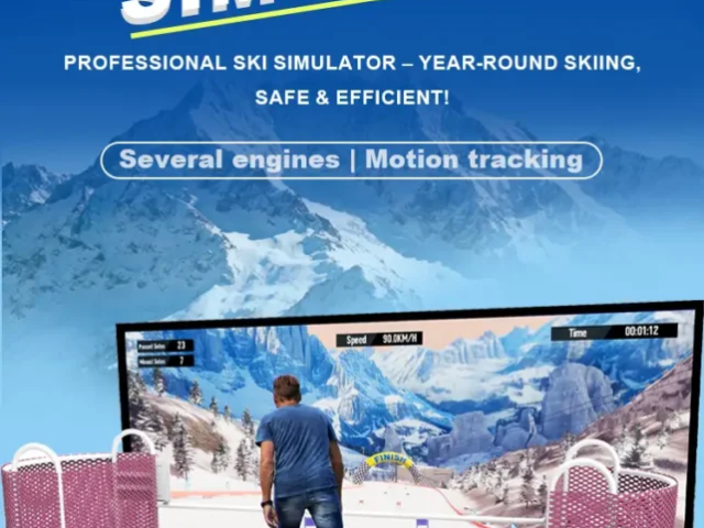 Single-person ski simulator in sports training hall