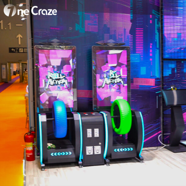 Close-up of rotating axis of the dual-seat game machine