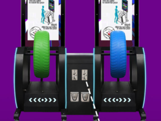 Dual-seat rotating wheel game rolling machine (13) Operator setting the dual-seat rotating wheel controls