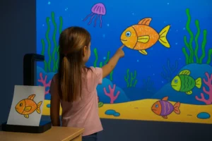 interactive drawing scanner system for kids zone