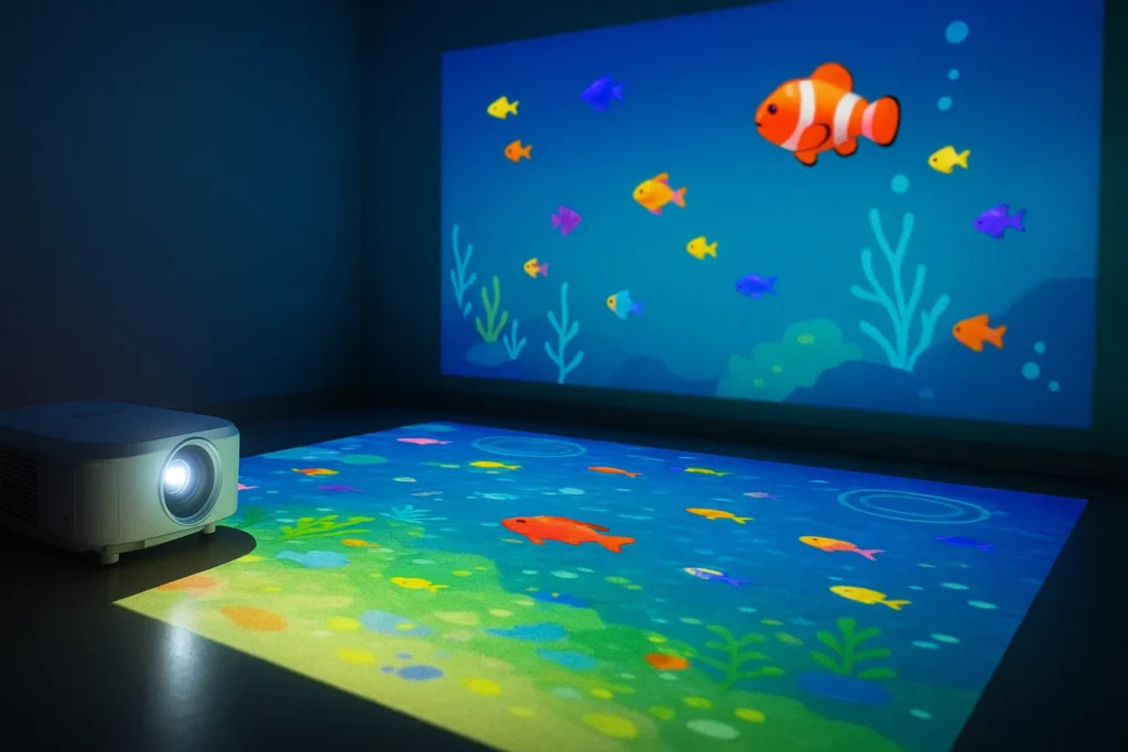 short throw projector for magic floor system