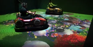 interactive AR bumper cars and floor game system installation in indoor playground