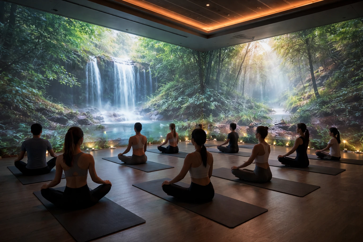 projection effects in immersive yoga and pilates studio