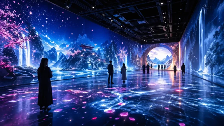 Immersive room solutions company in China showcasing a futuristic projection mapping and LED experience space