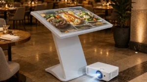 interactive sliding screen flip-book restaurant menu display projector