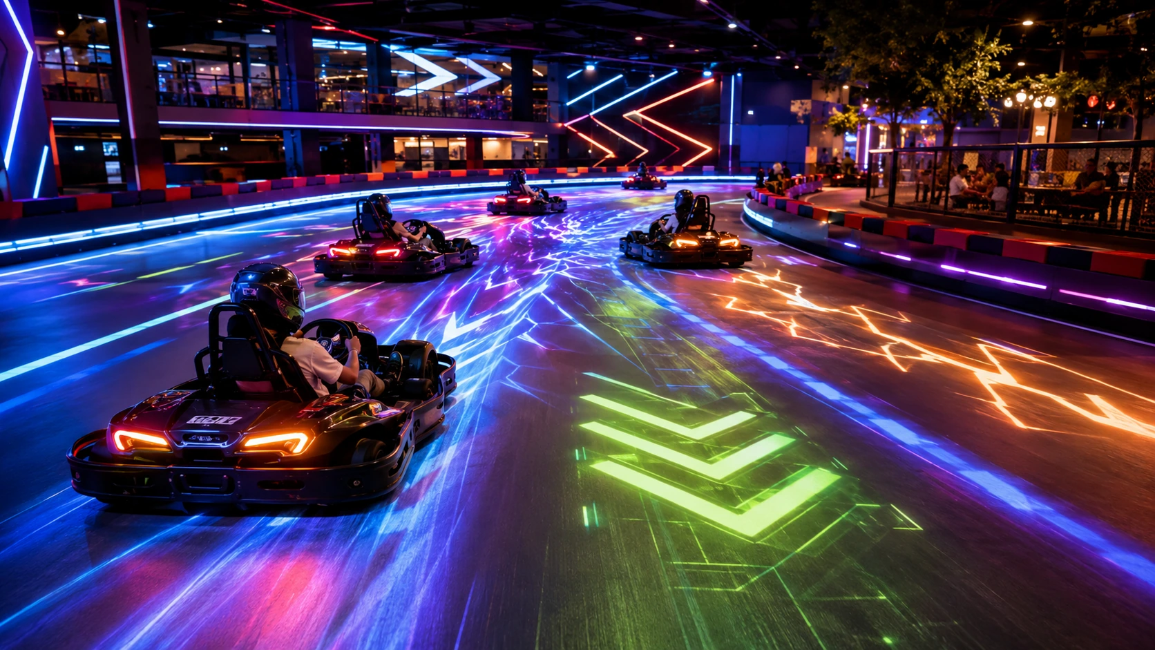 immersive go-kart track floor projector racing game