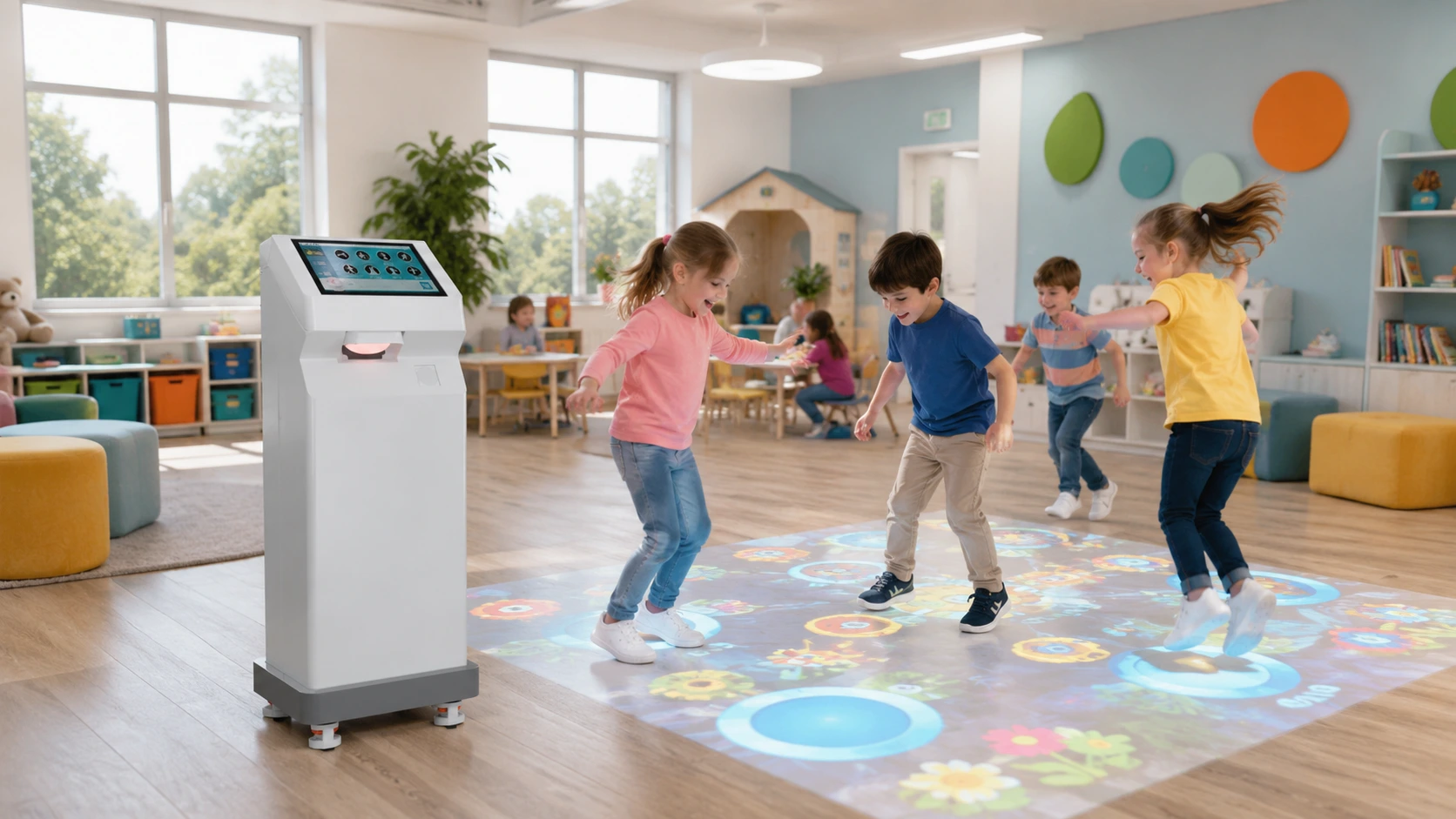 interactive floor projection game system elementary school recreational activities