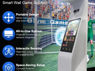 Interactive projection all-in-one device with portable base for flexible venue use