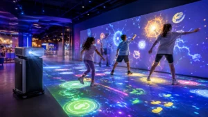 OneCraze interactive projector game system with floor and wall projection for immersive indoor entertainment