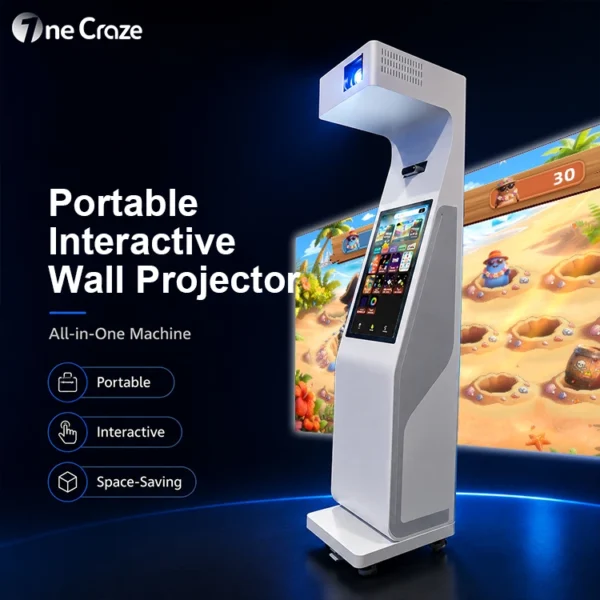 Portable interactive wall game projector system for family entertainment centers