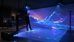 Commercial projection mapping projector creating an interactive wall and floor installation