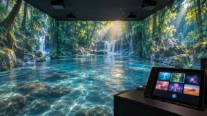 Immersive projection room with a content selection screen