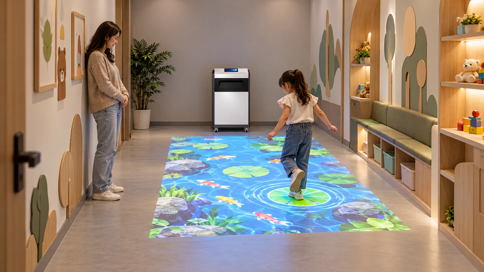Interactive floor projector in a narrow playroom