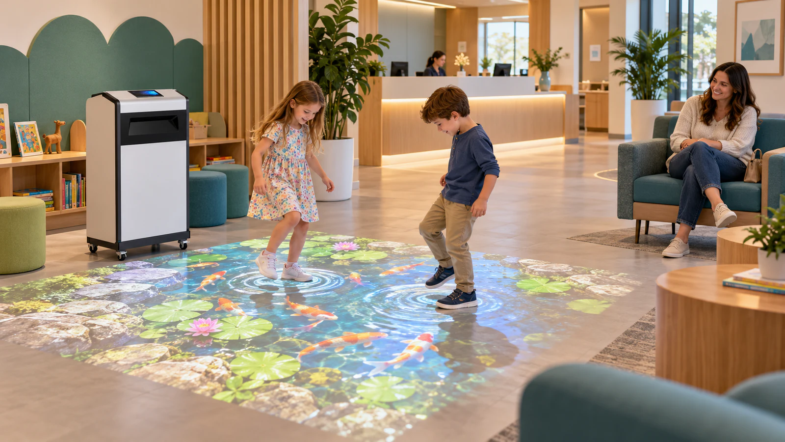 Interactive Floor Projector for Waiting Rooms: Mobile or Ceiling-Mounted?