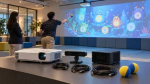 Interactive wall game kit with projector, sensor and computer