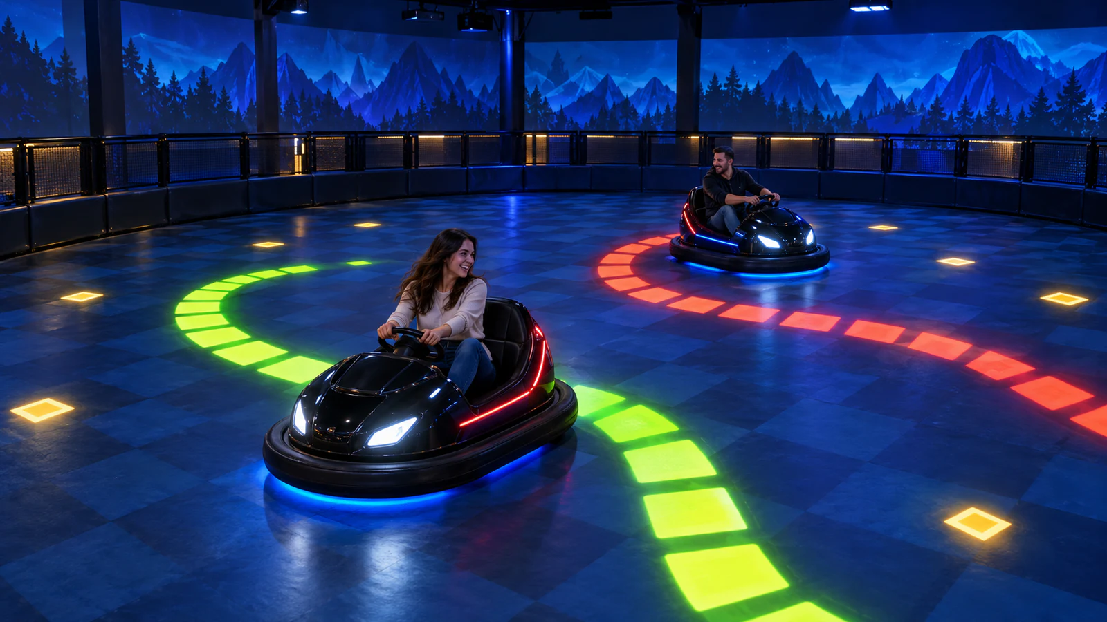 Snake game bumper cars with projected digital trails