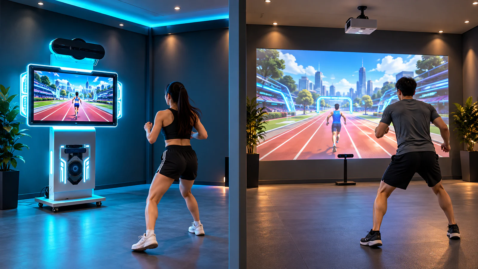 Motion-sensing sports games on an all-in-one machine and projector setup